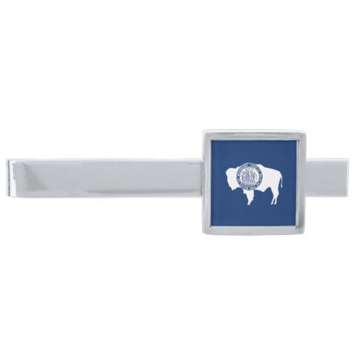 Wyoming State Flag Silver Finish Tie Bar