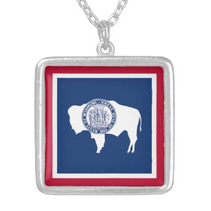 Wyoming State Flag Silver Plated Necklace