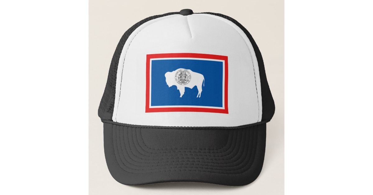 Wyoming State Flag Trucker Hat - Navy/Red