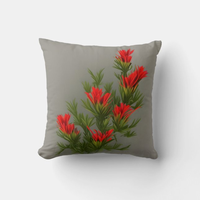 Wyoming State Flower - Indian Paintbrush Throw Pillow (Front)