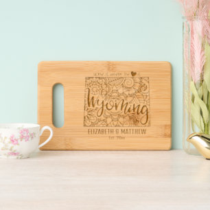 Wyoming state map outline newly weds USA Engraved Cutting Board