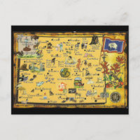 Wyoming State Map Postcard