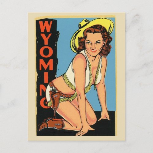 Wyoming State State Pin Up Girl Postcard Cowgirl