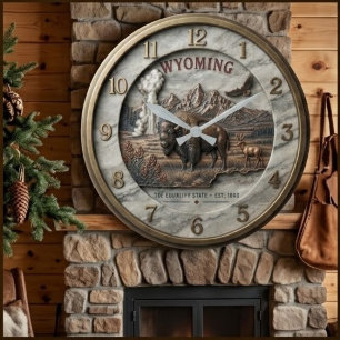 Wyoming The Equality State Marble and Bronze Large Clock