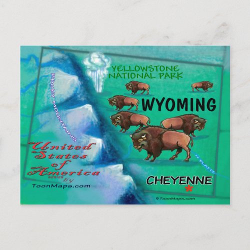 Wyoming USA Fun Map Postcard