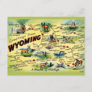 Wyoming Vintage Postcard Map