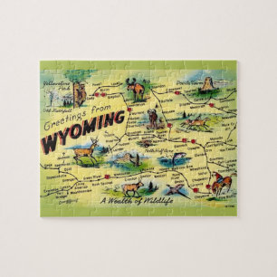 Wyoming Vintage Postcard Map Jigsaw Puzzle