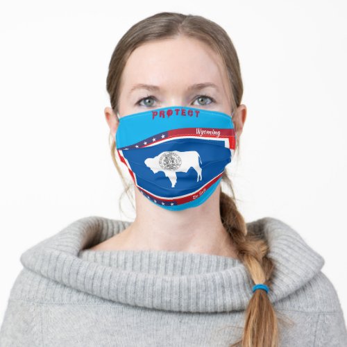 Wyoming w Stars Stripes on Sky Blue Adult Cloth Face Mask