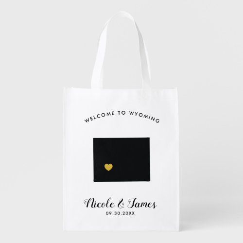 Wyoming Wedding Welcome Bag Black and Gold Grocery Bag