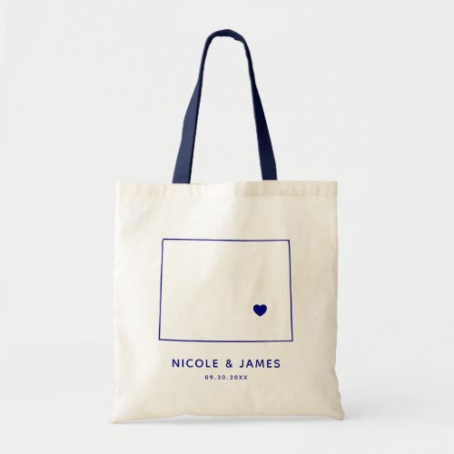 Wyoming Wedding Welcome Bag Map Tote Navy Blue
