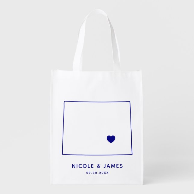 Wyoming Wedding Welcome Bag, Navy Map Tote (Front)