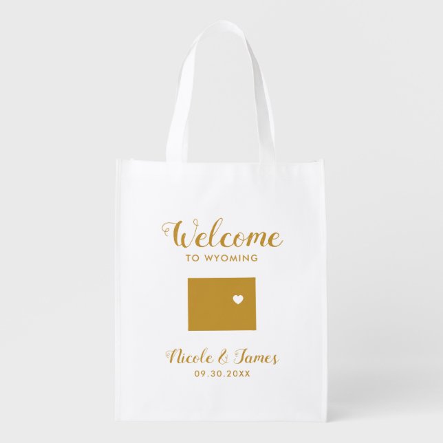 Wyoming Wedding Welcome Bag with Map, Gold (Front)