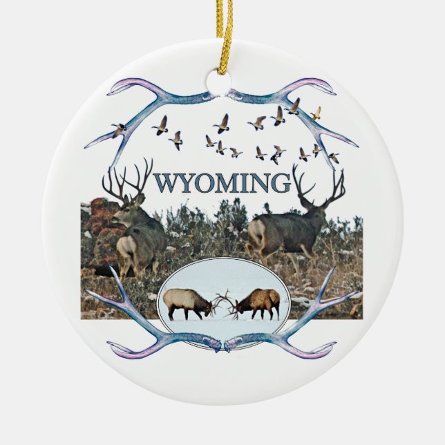 WYOMING wildlife Ceramic Ornament (Front)