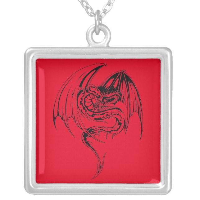Wyvern Dragon Are Fantasy Mythical Creatures Silver Plated Necklace (Front)