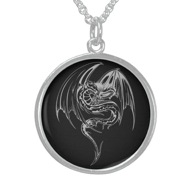 Wyvern Dragon Are Fantasy Mythical Creatures Sterling Silver Necklace (Front)