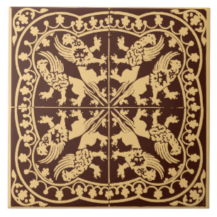 Wyvern Griffin Beast Medieval Brown Gold Vintage Ceramic Tile