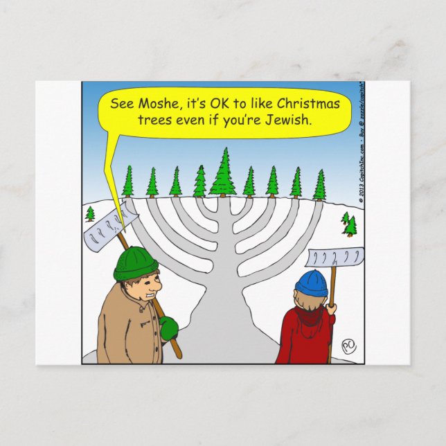x04 Jews like Christmas too - cartoon Holiday Postcard (Front)