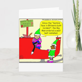 x07 Santa Hit Blitzen's butt - Santa cartoon Holiday Card