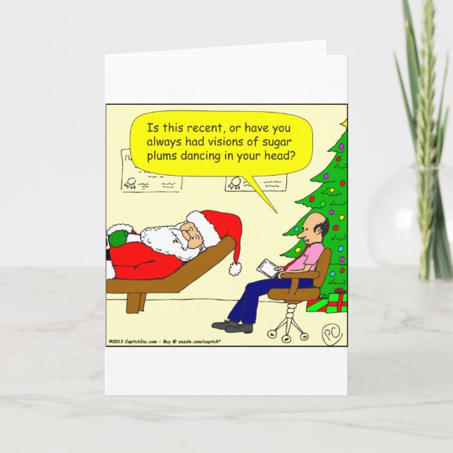 x30 Santa talks to his therapist - Cartoon Holiday Card (Front)