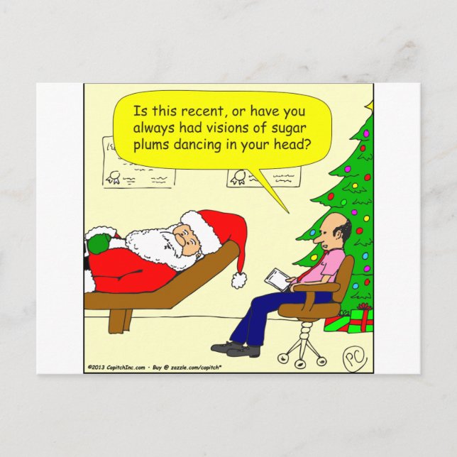 x30 Santa talks to his therapist - Cartoon Holiday Postcard (Front)
