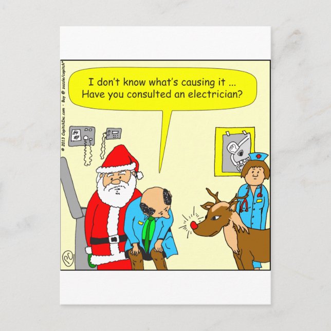x48 Santa takes Rudolph to the doctor - cartoon Holiday Postcard (Front)