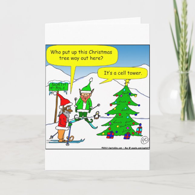 x56 cell tower christmas tree cartoon holiday card (Front)