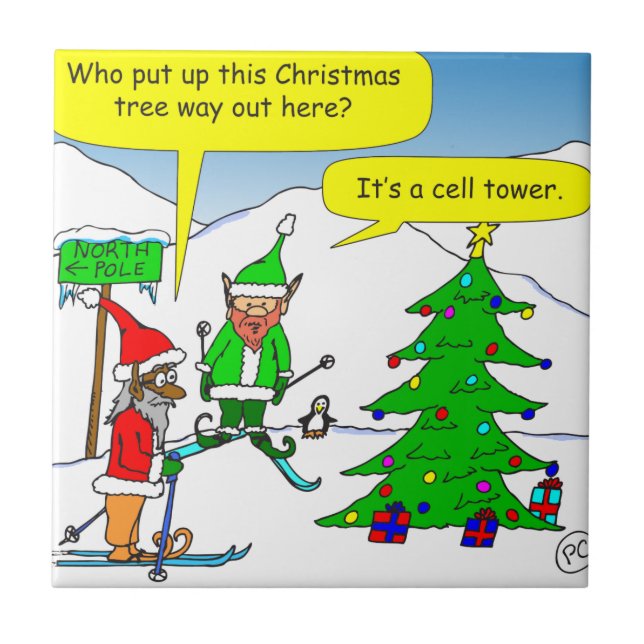 x56 cell tower christmas tree cartoon tile (Front)