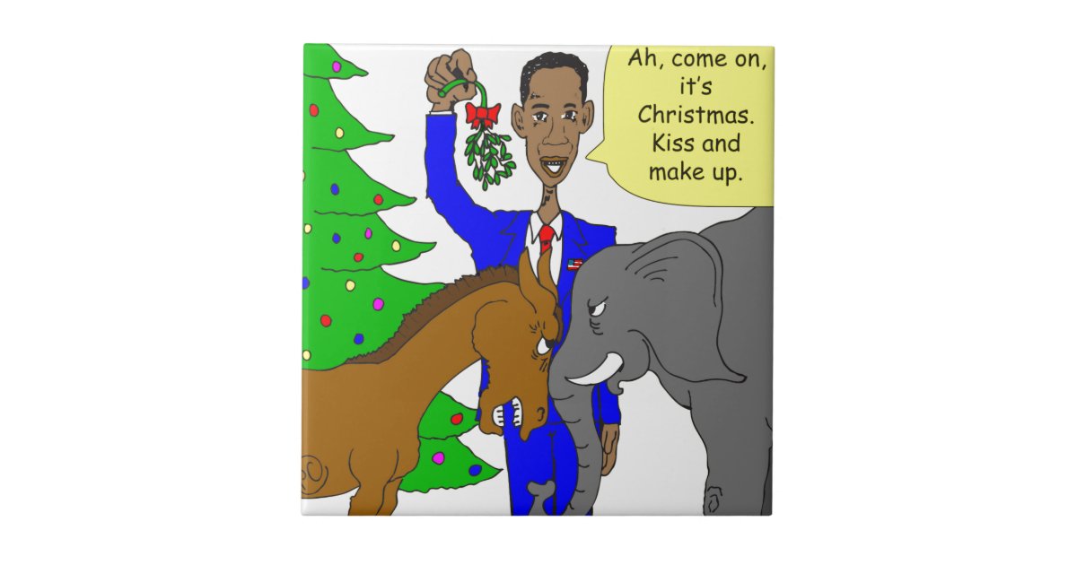 x69 donkey elephant president Obama cartoon Tile | Zazzle