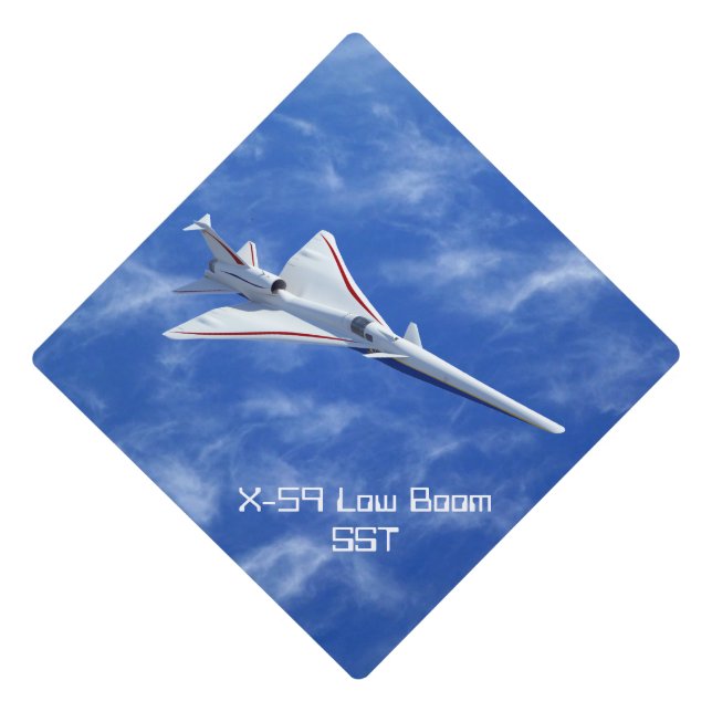 X-59 Low Boom Supersonic Jet Aircraft Graduation Cap Topper (Front)