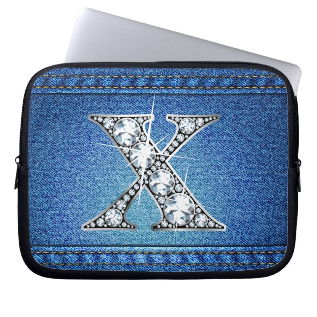 X Faux "Diamond" Denim Stitching Electronics Bag (Front)