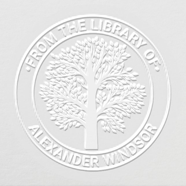 X Full Leafy Tree Library Book Family Name  Embosser (Design)