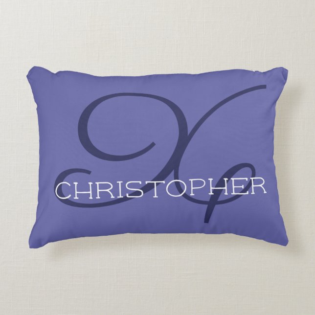 X Initial Calligraphy Name Trendy Periwinkle Blue Accent Pillow (Front)
