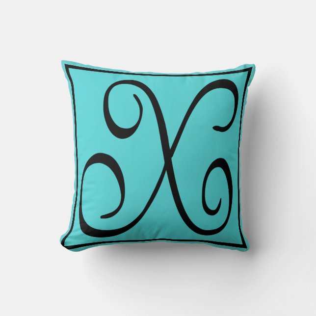 X INITIAL PILLOW - Letter X on Aqua Background (Front)
