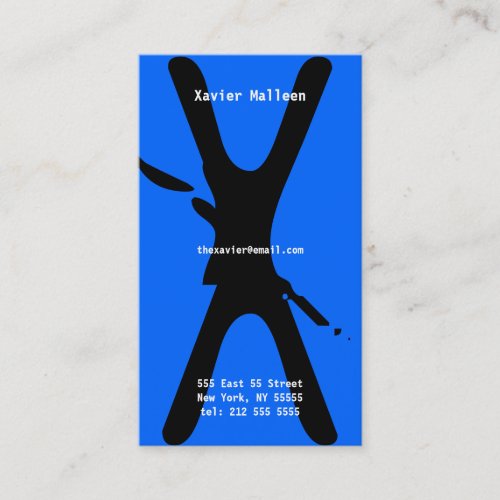 X Letter Alphabet Business Card Neon Blue