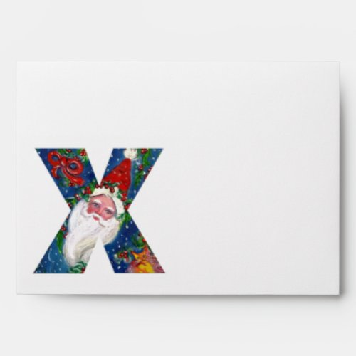 X LETTER  SANTA CLAUS WITH RED RIBBON MONOGRAM ENVELOPE