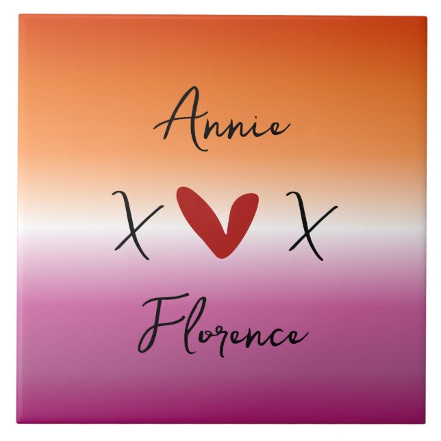 X Love X Sunset Lesbian Flag Ceramic Tile (Front)