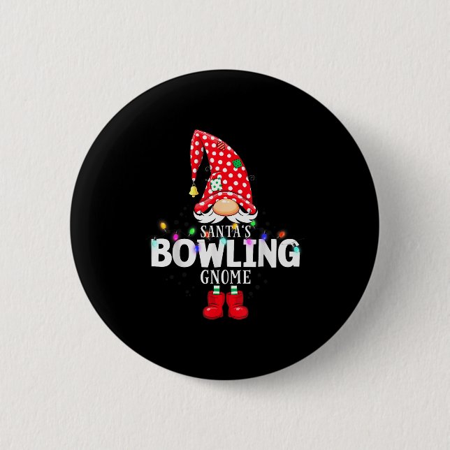 X-mas Santa's Bowling Gnome Christmas Matching  Button (Front)
