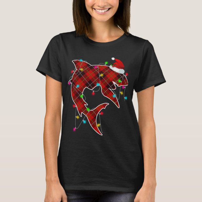 X-Mas Shark Ocean Sea Fish Christmas Lights Whale  T-Shirt (Front)