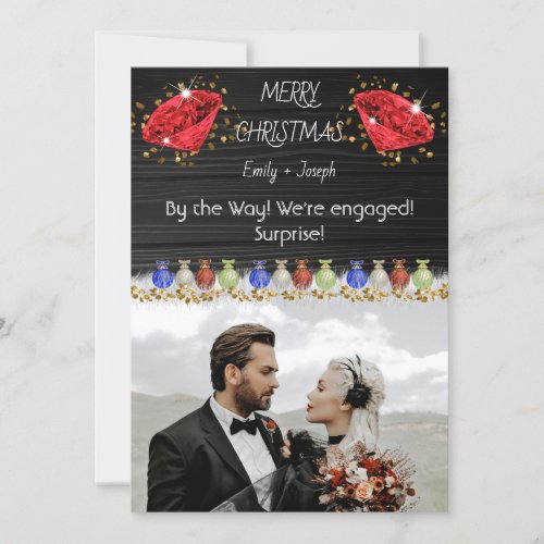Xmas Surprise Engagement Red Diamond  Gold Holiday Card