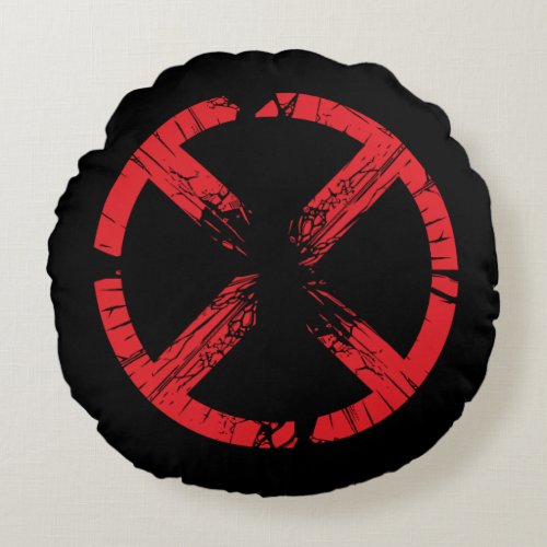 X_Men  Cracked Red and Black X Icon Round Pillow