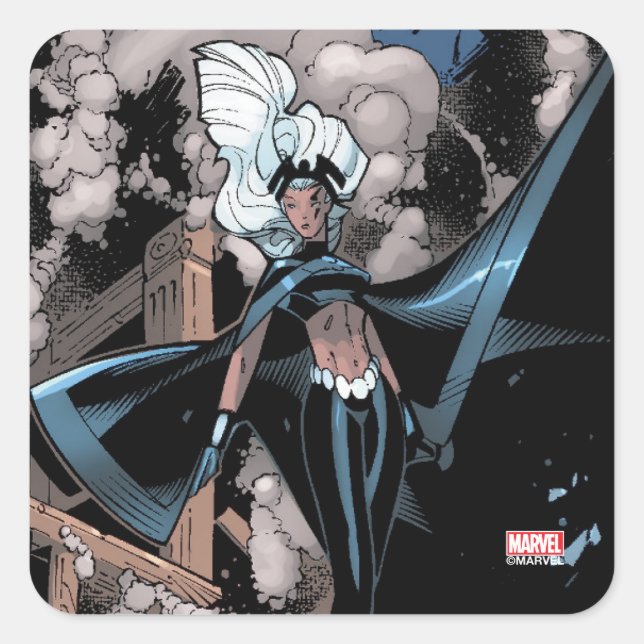 X-Men | Storm Over Burnng City Square Sticker (Front)