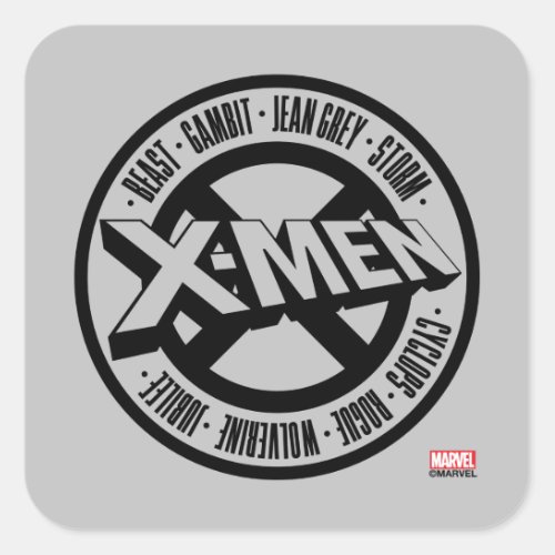 X_Men  Team Member Names Badge Square Sticker