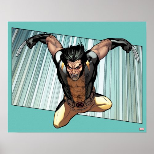 X_Men  Wolverine Leaping Down Comic Panel Poster