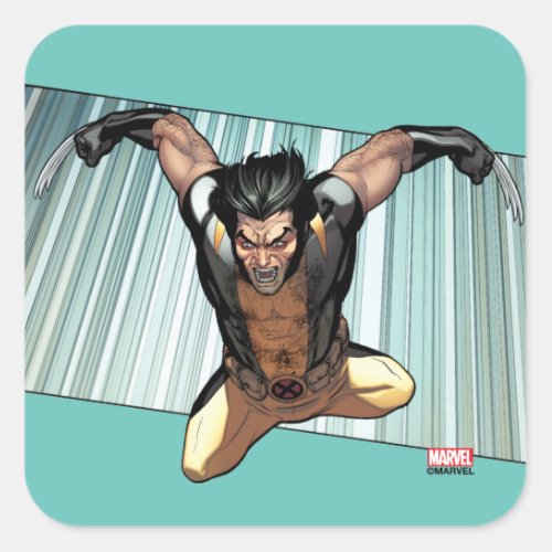 X_Men  Wolverine Leaping Down Comic Panel Square Sticker