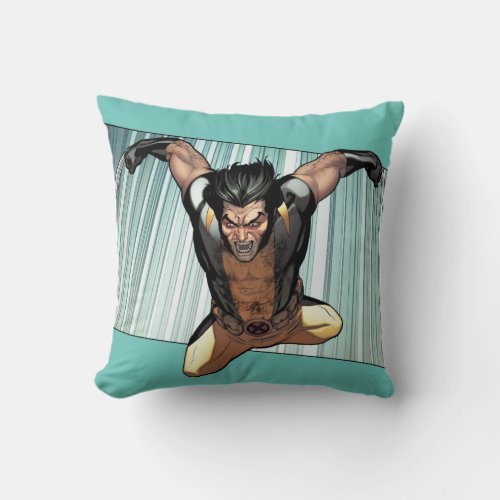 X_Men  Wolverine Leaping Down Comic Panel Throw Pillow