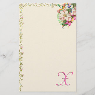 X Monogram Floral Bouquet Stationery