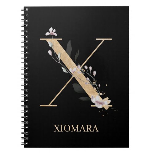 X Monogram Floral Personalized Notebook