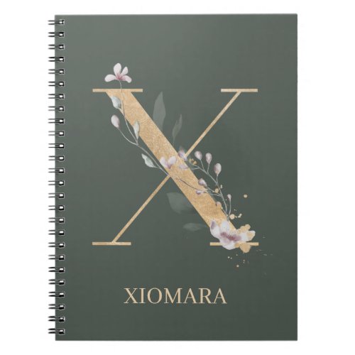 X Monogram Floral Personalized Notebook