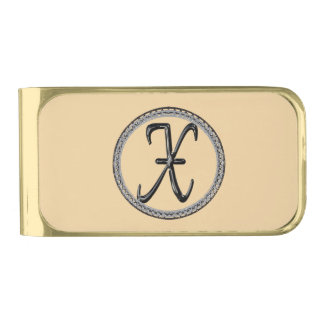 X Monogram Gold Finish Money Clip