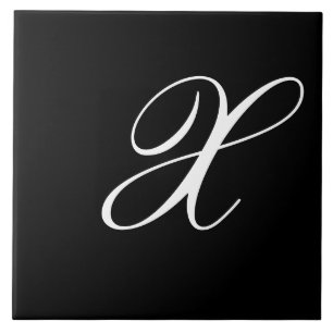 X Monogram Initial White on Black Ceramic Tile